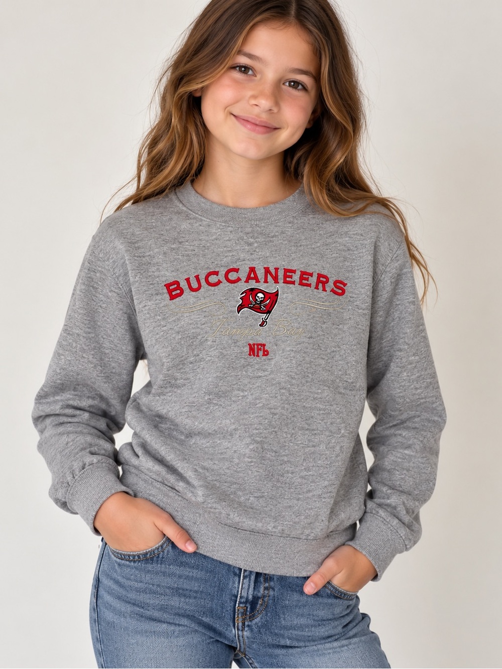 Tampa Bay Buccaneers Girls Youth Sweatshirt Gray Size M NFL